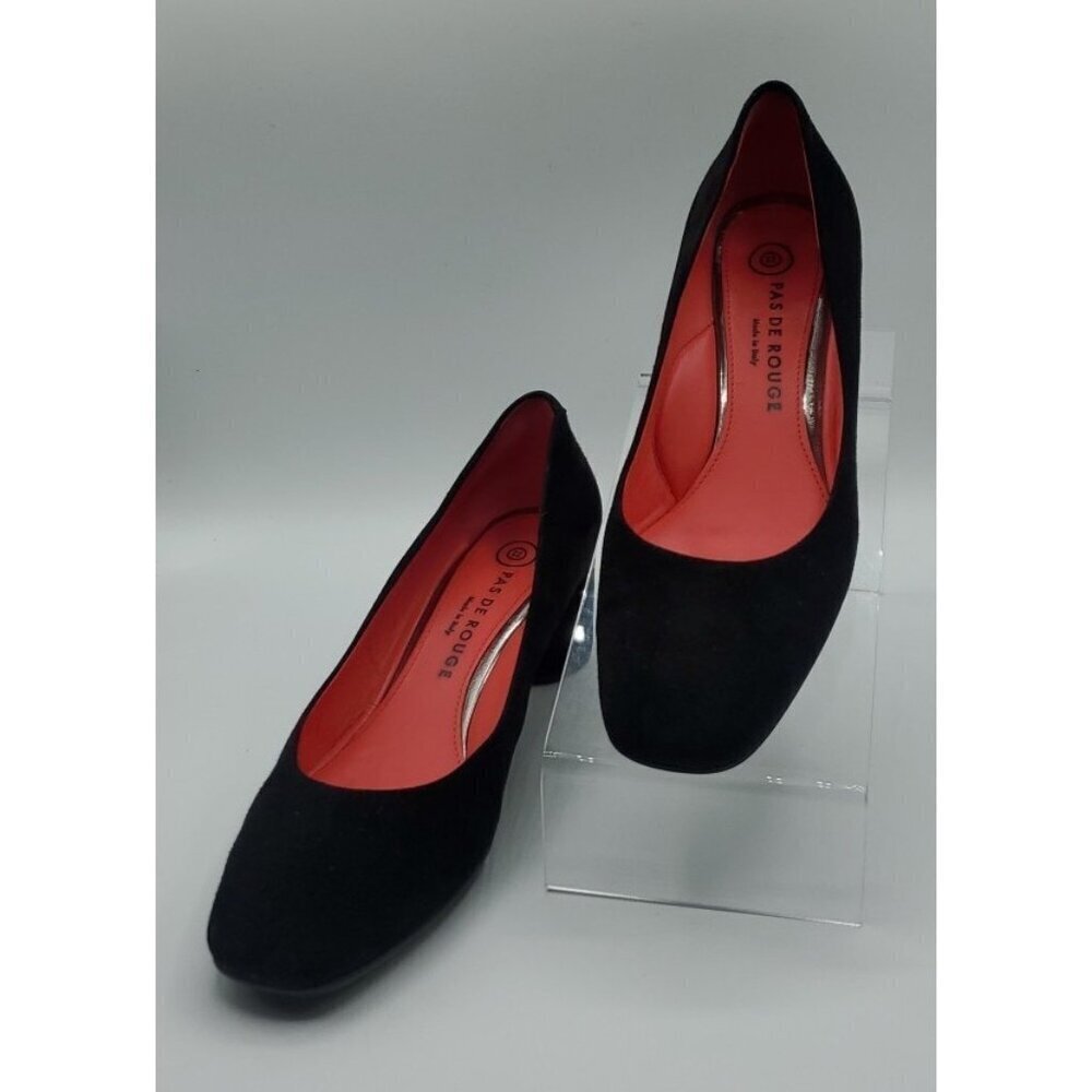 Pas De Rouge “Lucia” Black Suede Pumps Heels Size 37 EUR 6.5 - 7 US